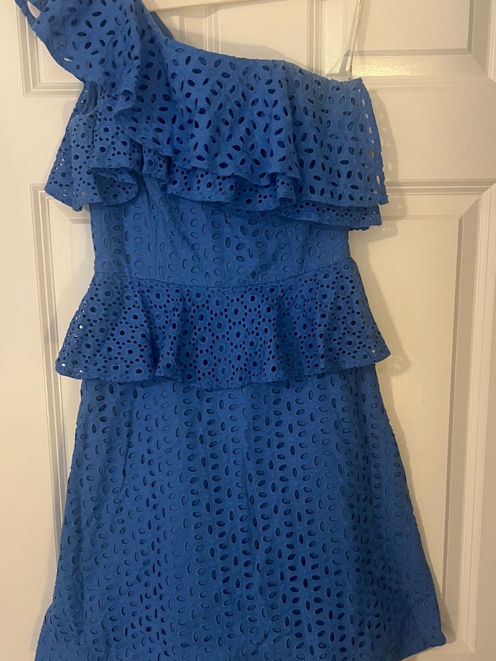 Lilly Pulitzer One-Shoulder Eyelet Ruffle Dress in Blue Size 00